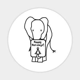 Christmas Elephant says Happy Holidays Line Drawing Magnet